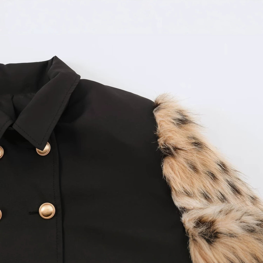 Women's Double-Breasted Short Jacket with Faux Fur Sleeves Amarae
