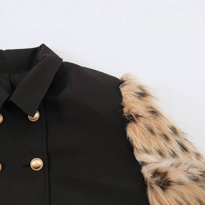 Women's Double-Breasted Short Jacket with Faux Fur Sleeves Amarae