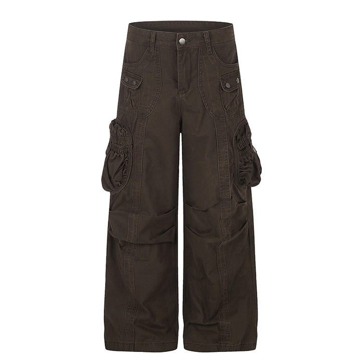 Women's wide utility cargo pants with gathered side pockets and decorative seams Amarae