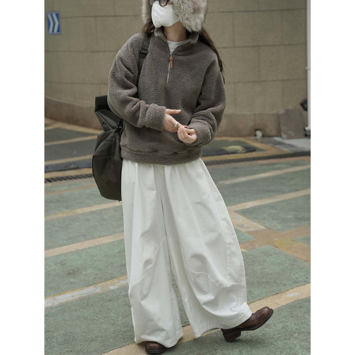 Women's Cozy Sherpa Half-Zip Pullover with Stand-Up Collar Amarae