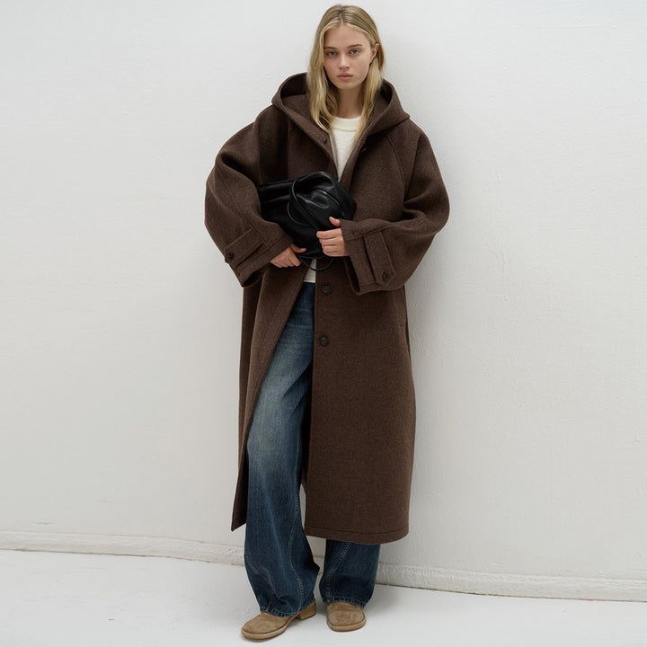 Manteau en laine oversize pour femmes avec capuche pratique Chic & Stil