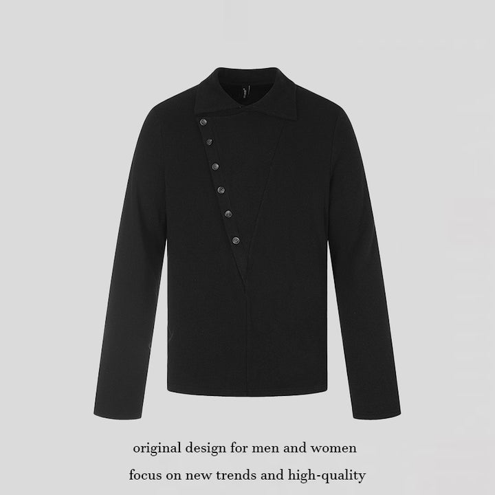 Men's Asymmetrical Shirt Jacket with Diagonal Button Placket and Clean Stand-Up Collar Amarae