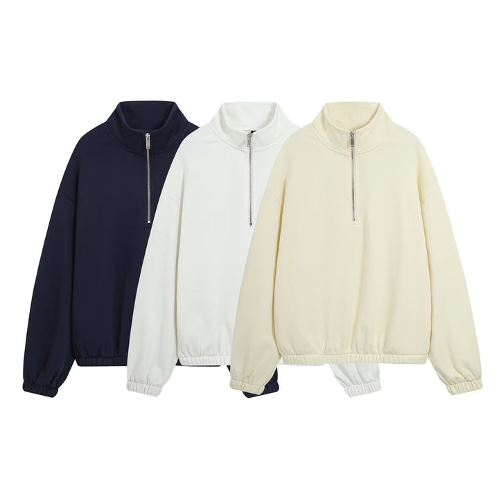 Women’s oversized pullover with half zip stand collar, elastic hem, and drop shoulders Amarae