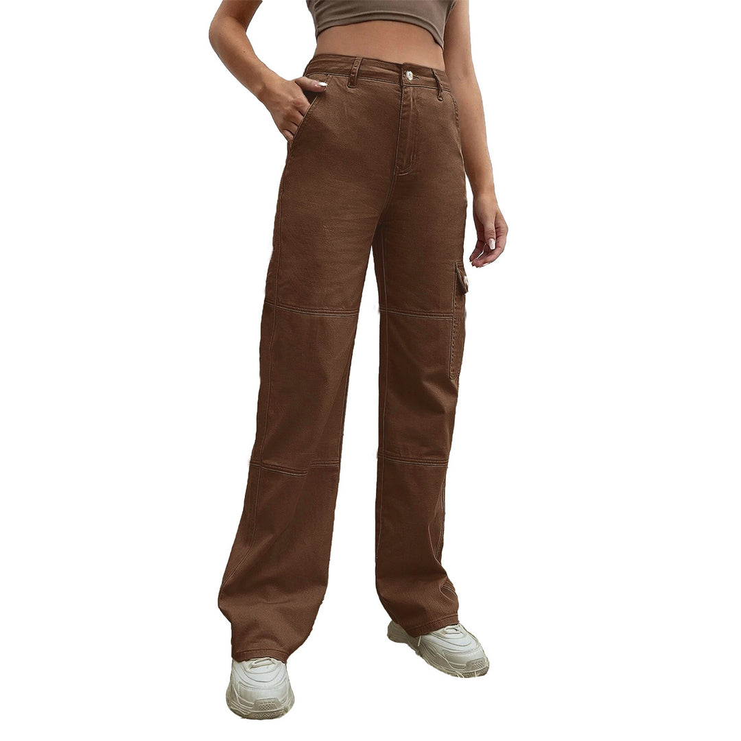 Ladies High-Waisted Utility Cargo Pants in Wide-Leg from sturdy Denim Amarae