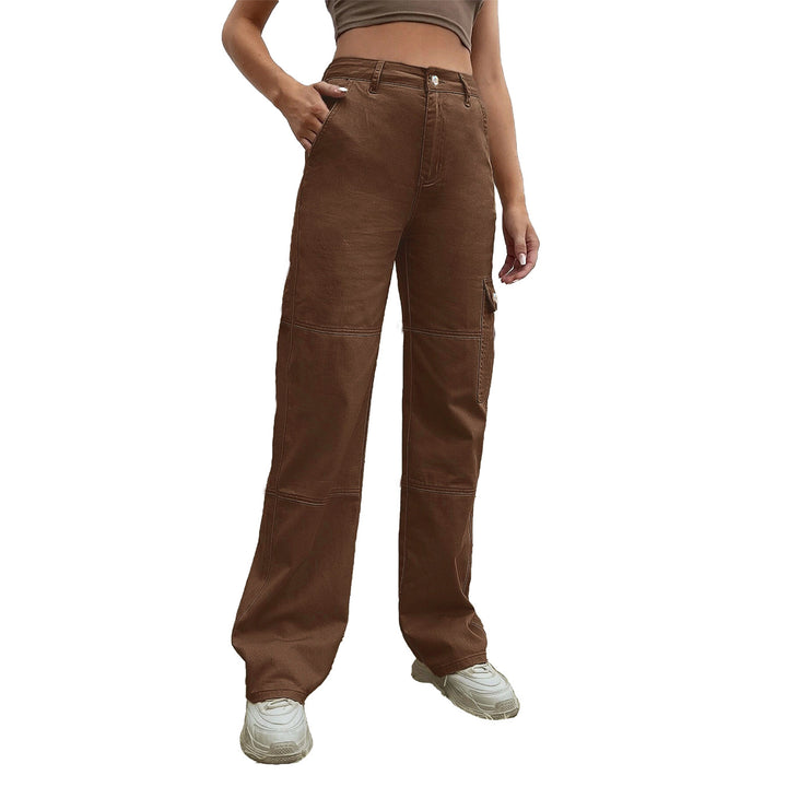 Ladies High-Waisted Utility Cargo Pants in Wide-Leg from sturdy Denim Amarae