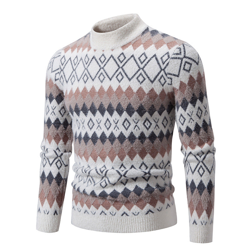 Knit sweater for men with geometric pattern and high collar Lune London