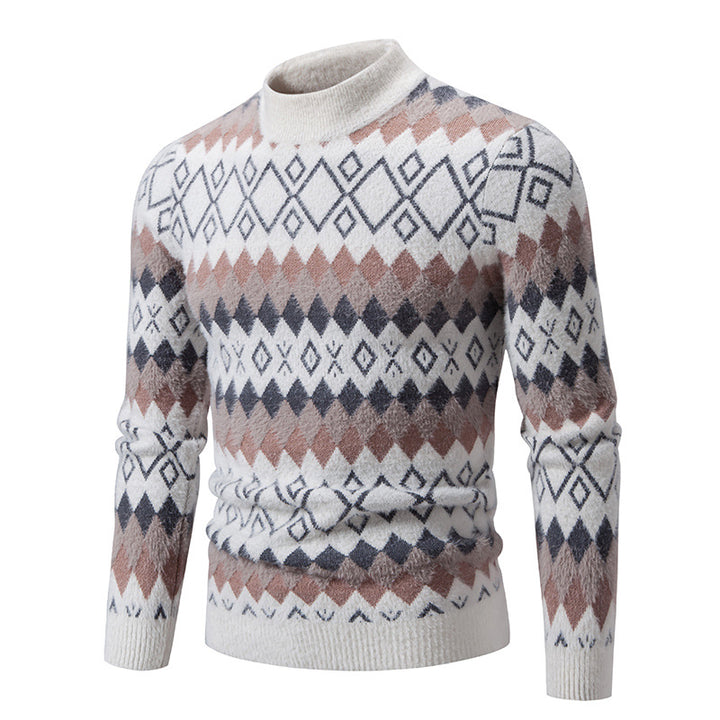 Knit sweater for men with geometric pattern and high collar Lune London
