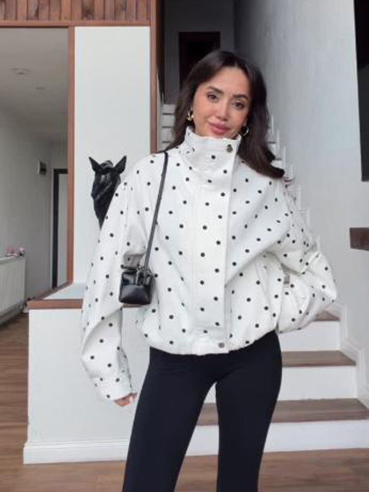 Women's Oversize Blouson with Stand-Up Collar and Polka Dot Print Amarae