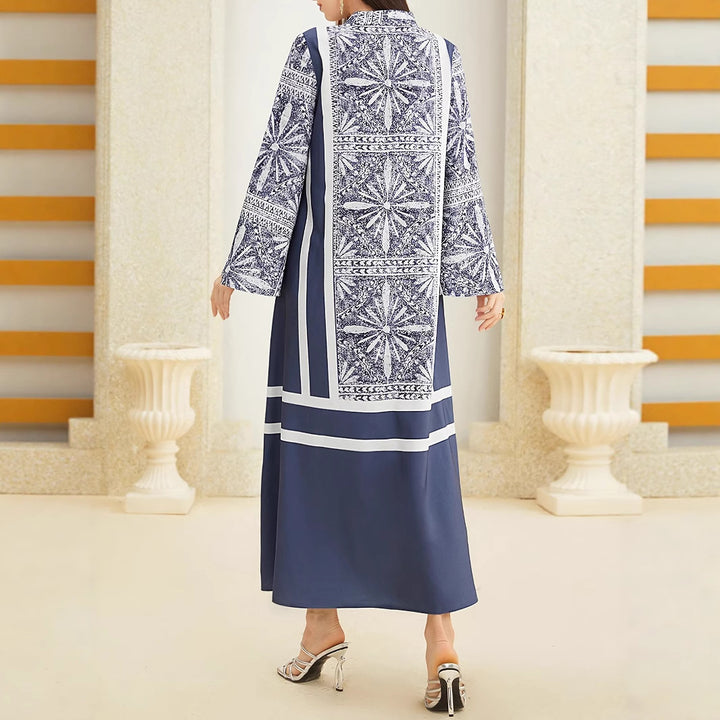 Maxi dress for women with elegant high neck and flared sleeves Lune London