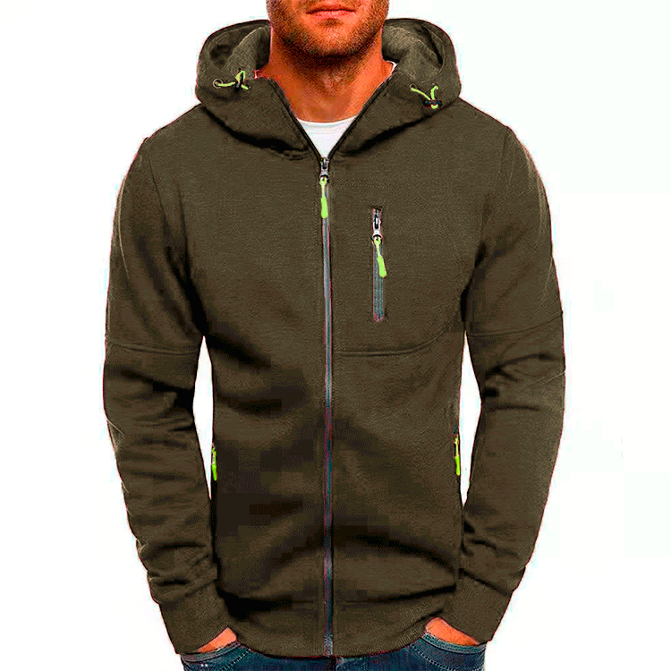 Functional jacket for men with practical zippered pockets and an adjustable hood edge Lune London