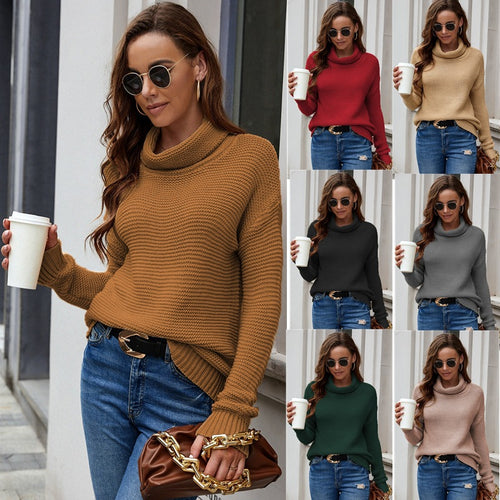 Comfortable knitted sweater for women with high collar and textured surface Amarae