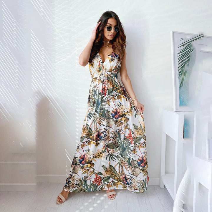Women Tropical Print Maxi Dress Fluid Lune London