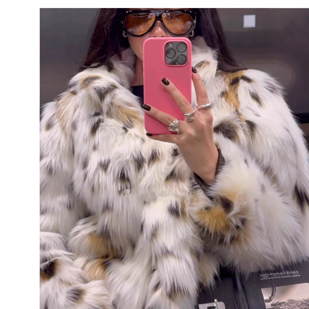 Ladies Leopard Print Plush Faux Fur Jacket Lune London