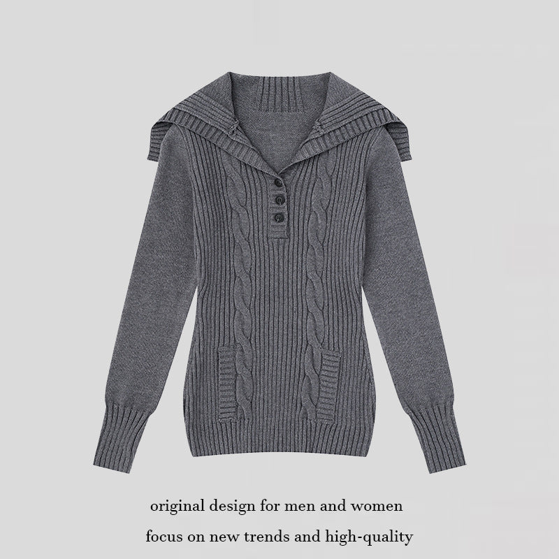 Women's knit sweater with cable pattern, shawl collar and button placket Amarae