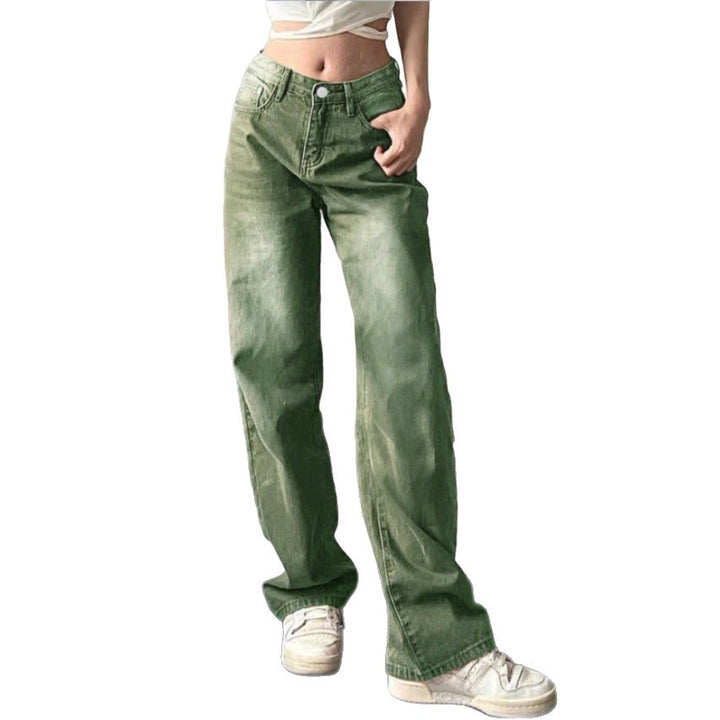 Ladies high-waisted wide denim jeans with straight leg and vintage wash Amarae
