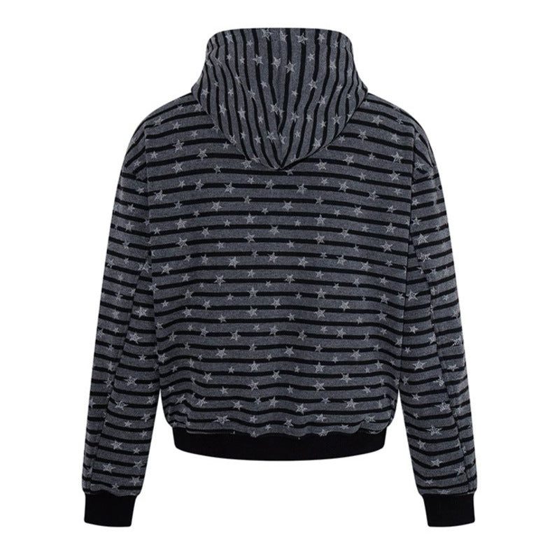 Women Casual Hooded Zip Jacket in Striped Jacquard with Star Structure Amarae