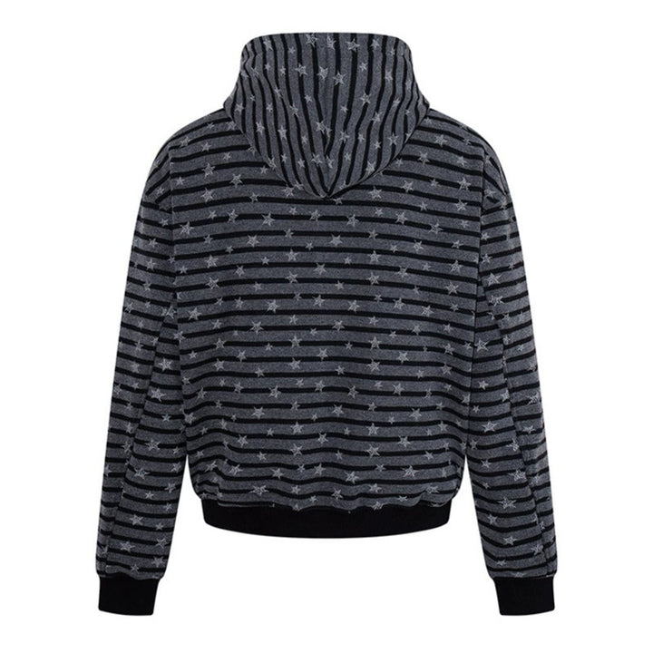 Women Casual Hooded Zip Jacket in Striped Jacquard with Star Structure Amarae