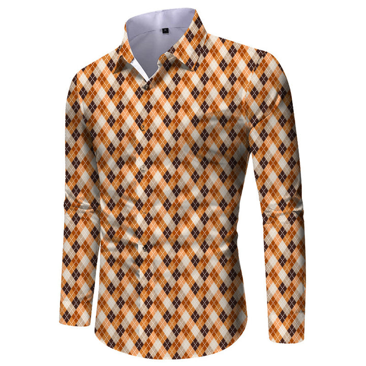 Men's long-sleeve shirt with chic and stylish check pattern