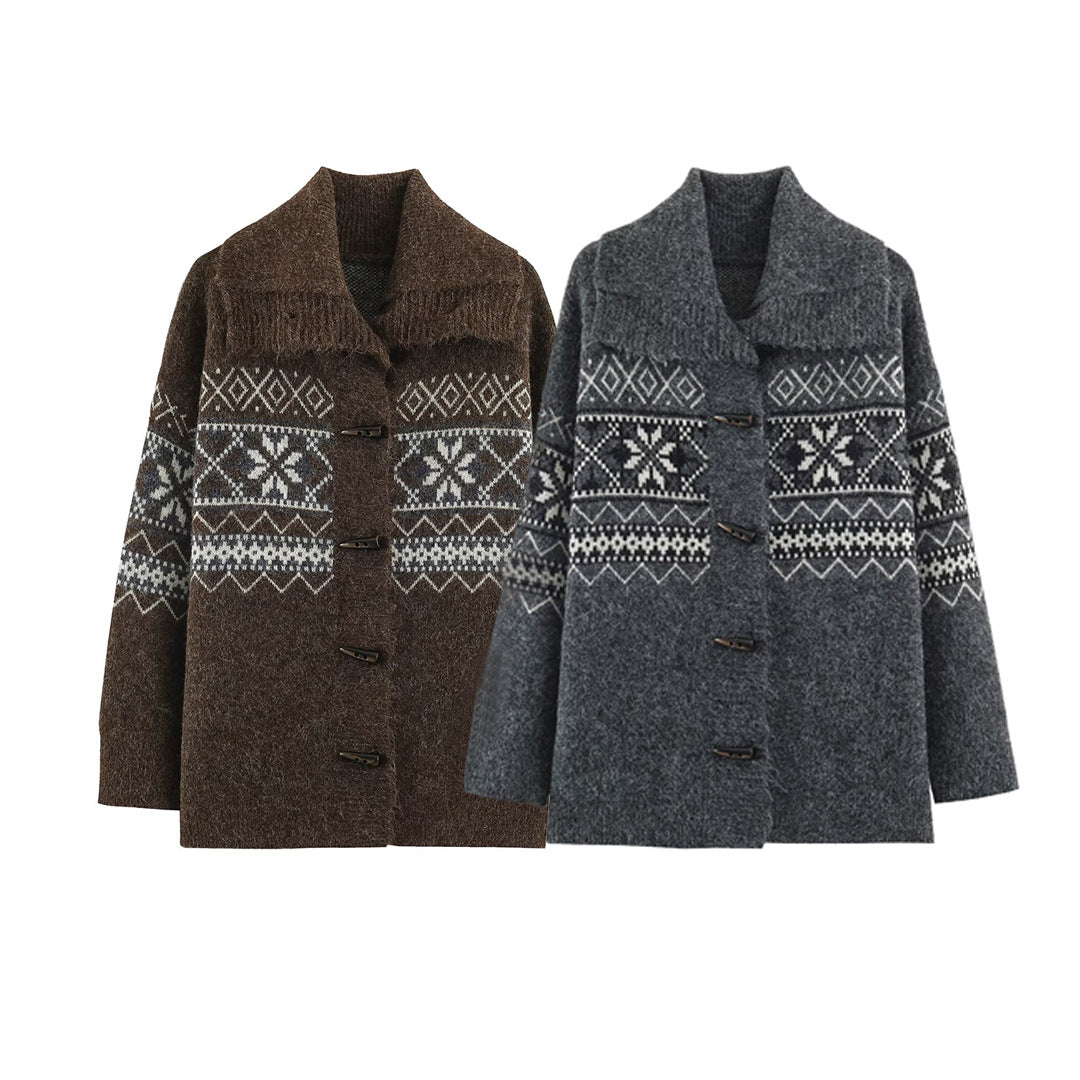 Women's Norwegian patterned wool blend duffle coat with shawl collar and toggle fastenings Amarae