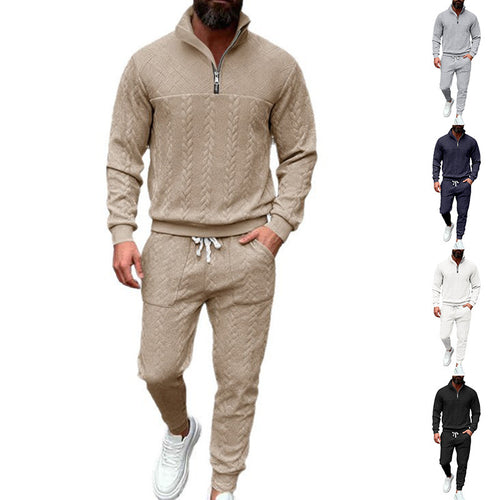 Casual knitted tracksuit for men with a high collar and zipper Amarae