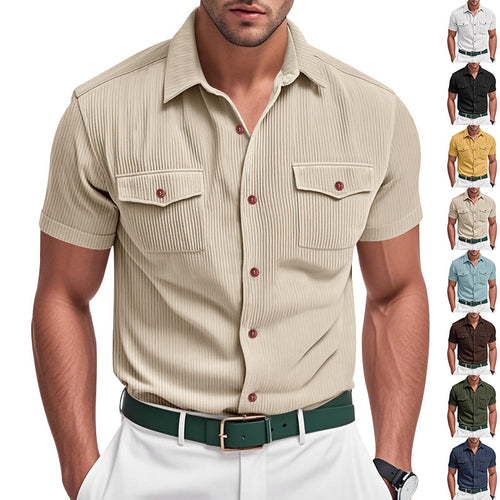 Short striped shirt for men with two practical chest pockets Amarae