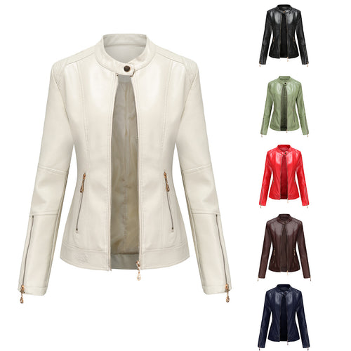 Trendy faux leather jacket for women with minimalist accents Amarae