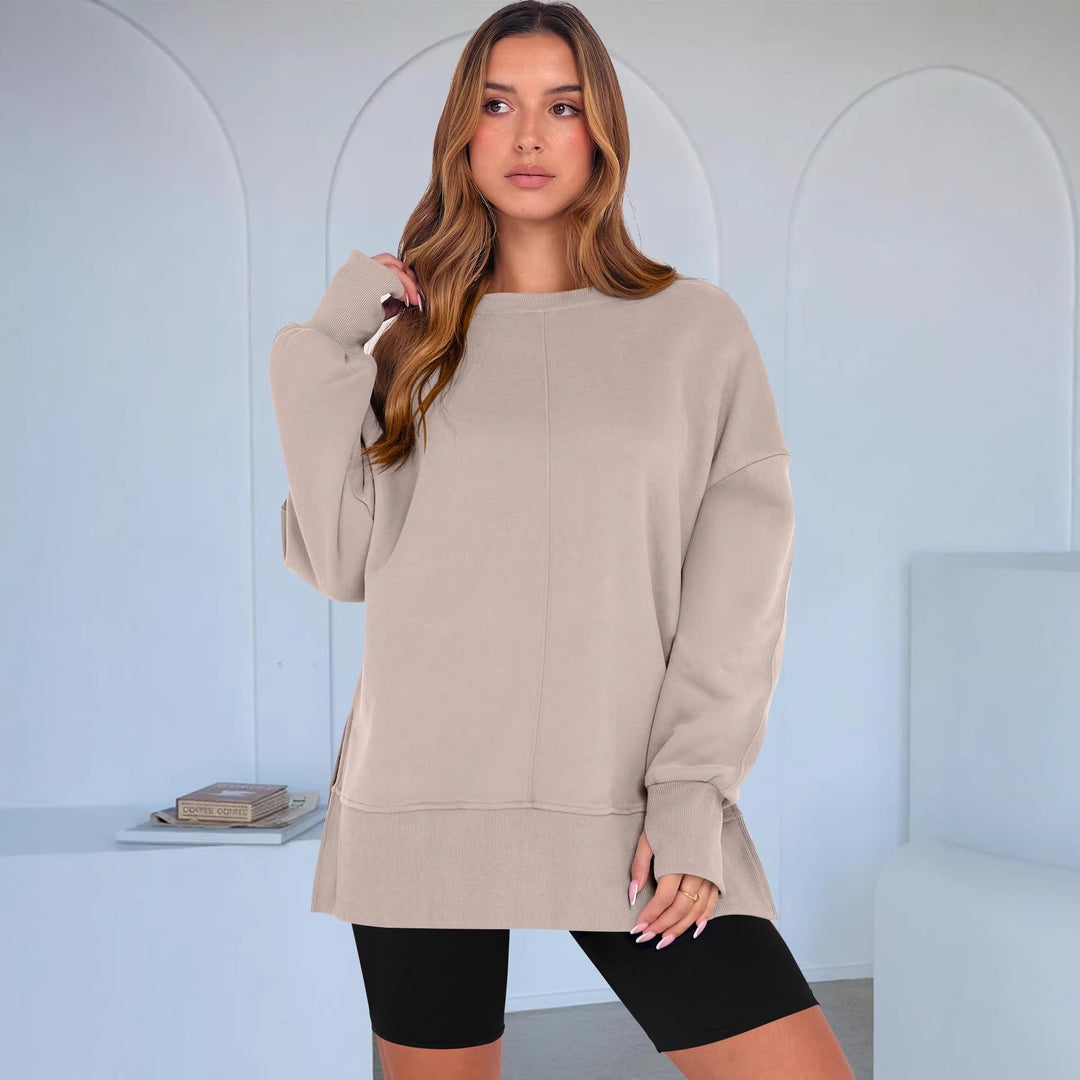 Women's Oversize Sweatshirt with Center Seam, Extended Hem, and Ribbed Cuffs Amarae