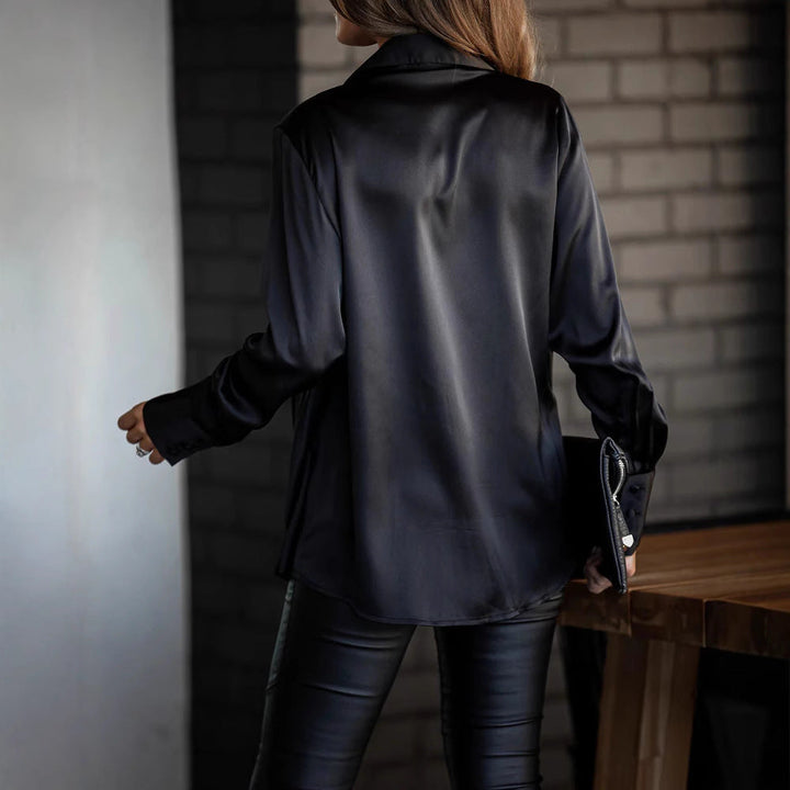 Women's Elegant Silk Blouse with Deep V-Neck and Dropped Sleeves Lune London