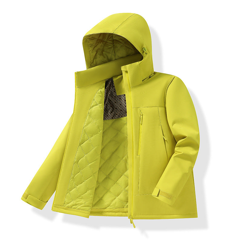 Men's Water-Repellent Quilted Thermal Outdoor Jacket with Hood and Concealed Zipper Pockets Amarae