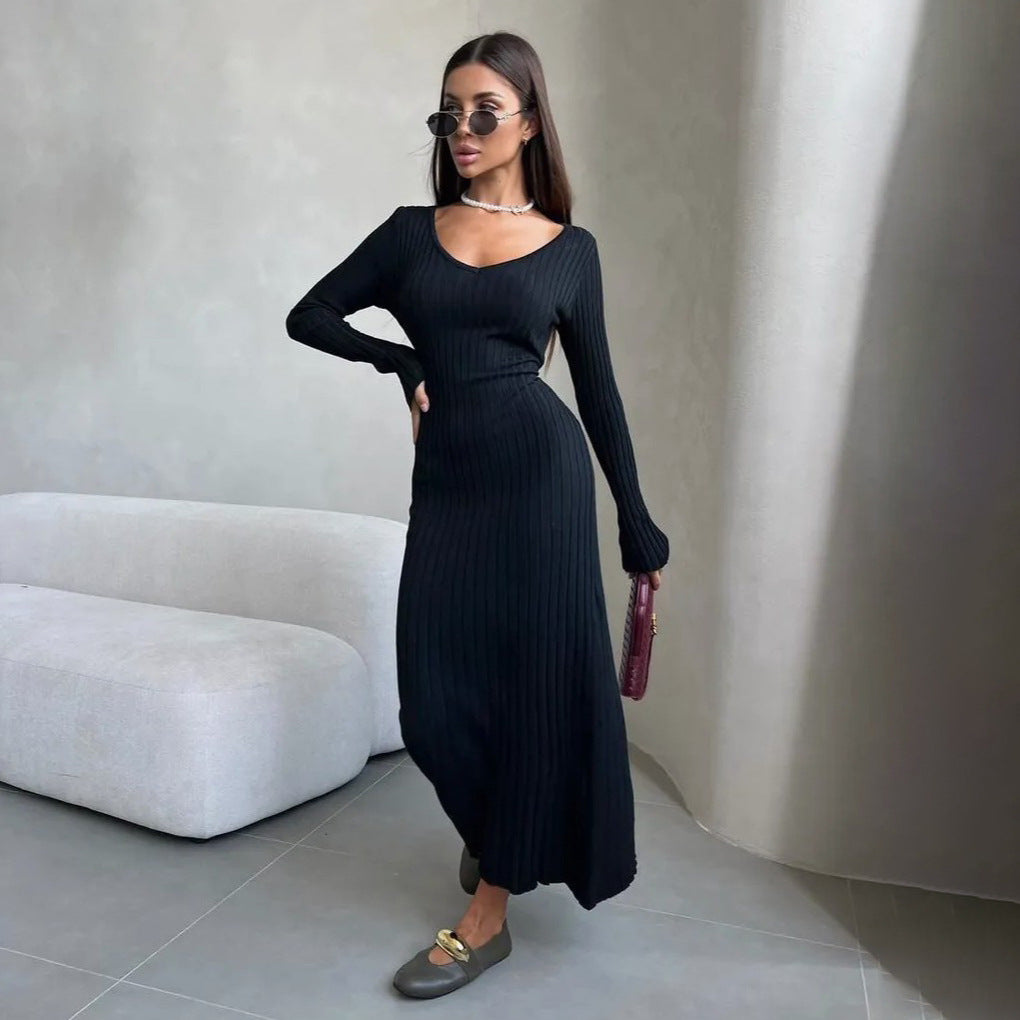Maxi dress for women with refined ribbed knit and off-shoulder design Lune London