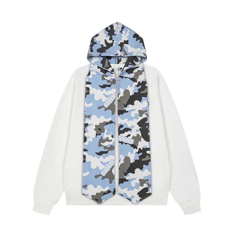 Women's hoodie sweatshirt with extra-long scarf look and front zip Amarae