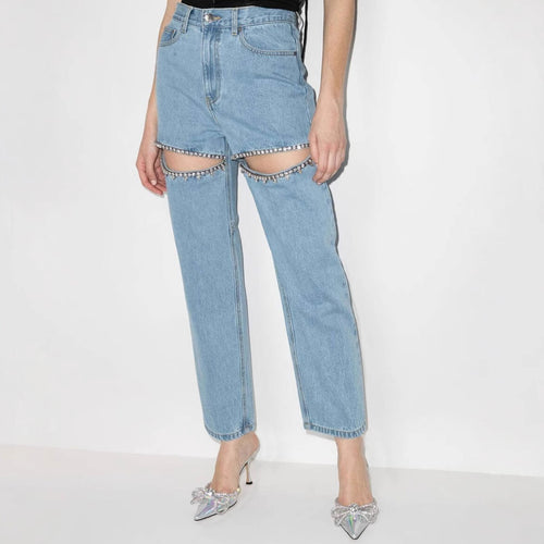 Women's jeans with decorative cutouts and rhinestone accents Amarae