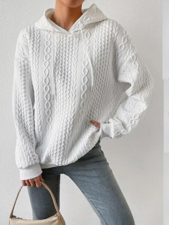Women Oversized Sweater with textured waffle pattern and hood Lune London