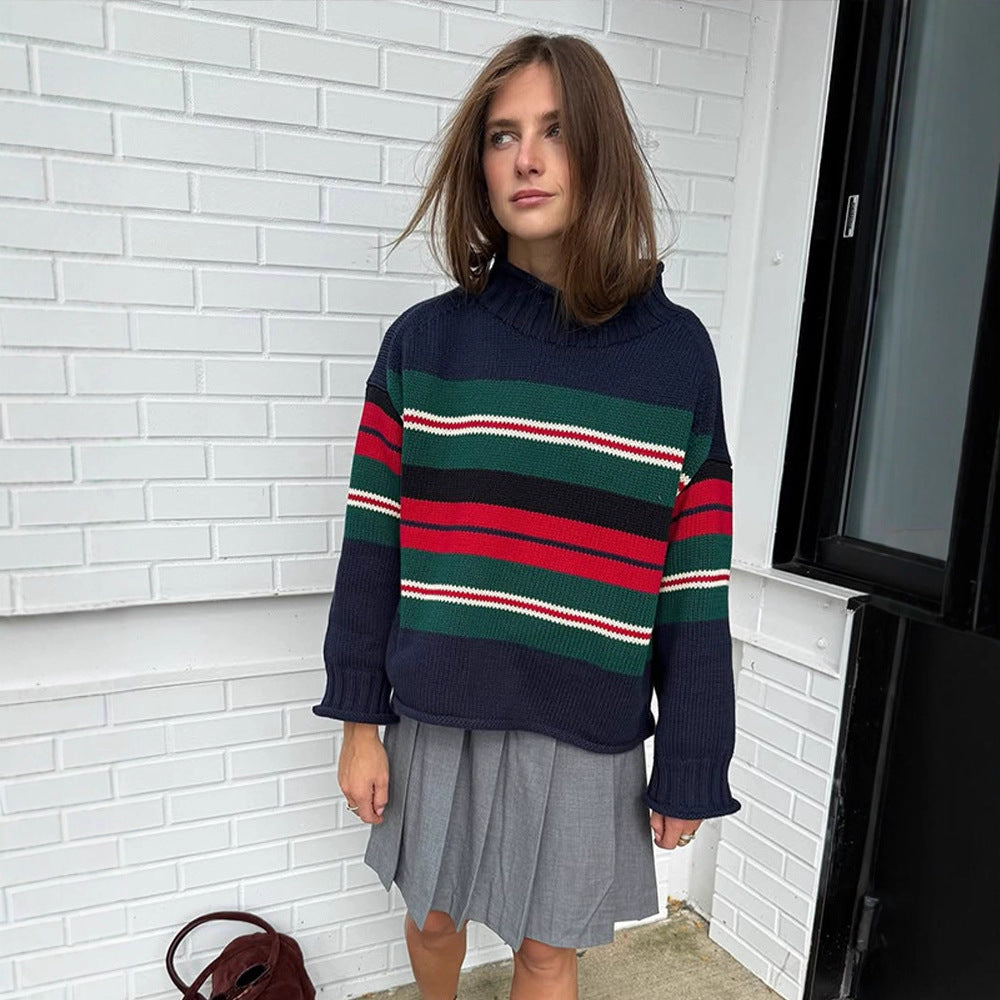 Women Striped Oversize Knit Sweater with Raglan Sleeves Amarae