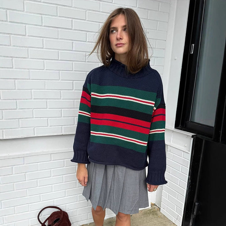 Women Striped Oversize Knit Sweater with Raglan Sleeves Amarae