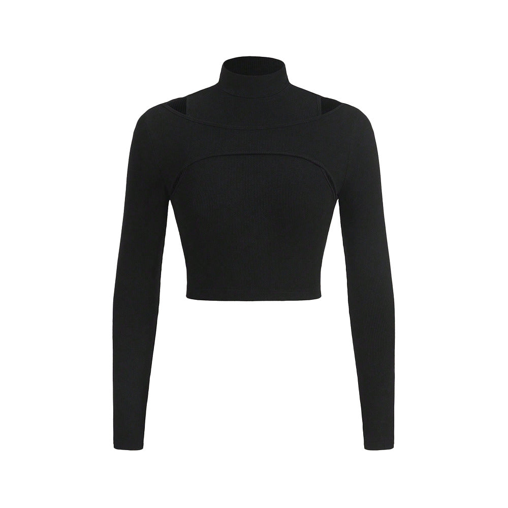 Top court pour femmes avec un design à col montant et une découpe sophistiquée Chic & Stil
