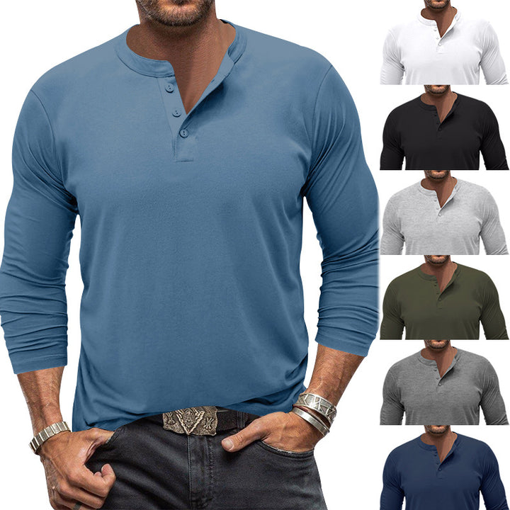 Men's long sleeve Henley shirt with modern collar and practical button details Lune London