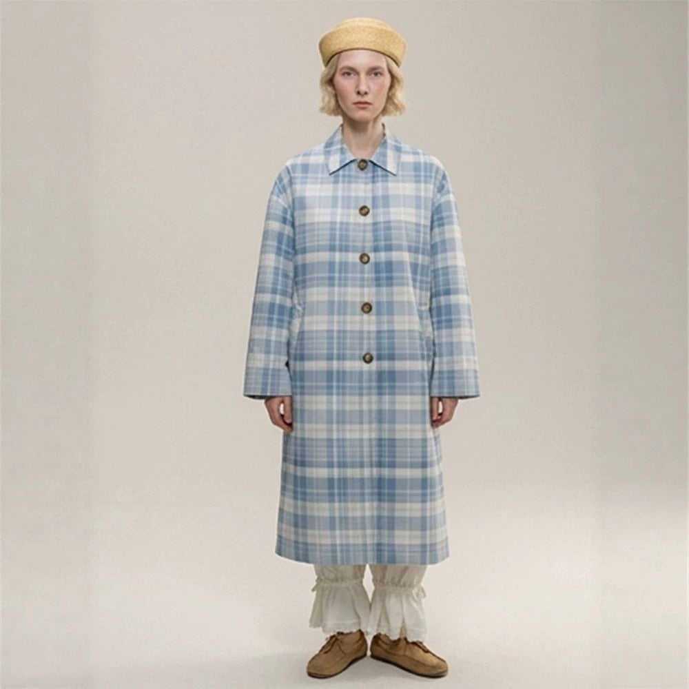 Women's Checked Lightweight Trench Coat with Mid-Length Oversized Silhouette Amarae