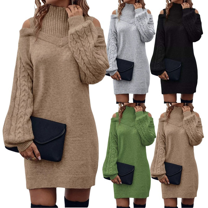 Robe tricotée pour femme avec un design asymétrique à épaules dénudées et des manches volumineuses Chic & Stil