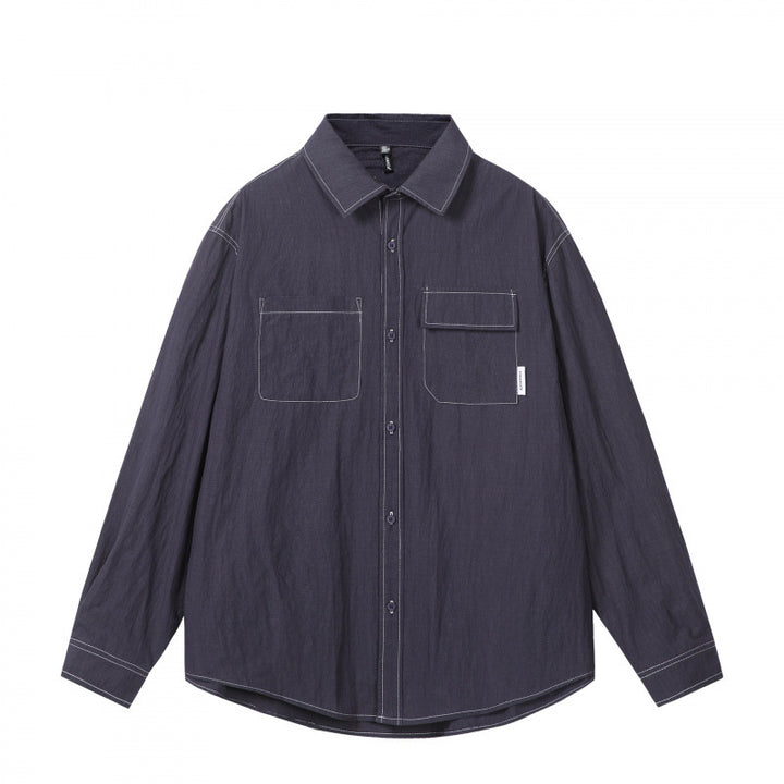 Men's overshirt in boxy cut with contrast stitching and patch chest pockets Amarae
