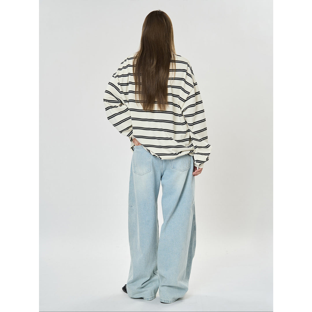Women's Extra Wide High-Waist Denim Baggy Pants with Balloon Silhouette and Knee Tucks Amarae