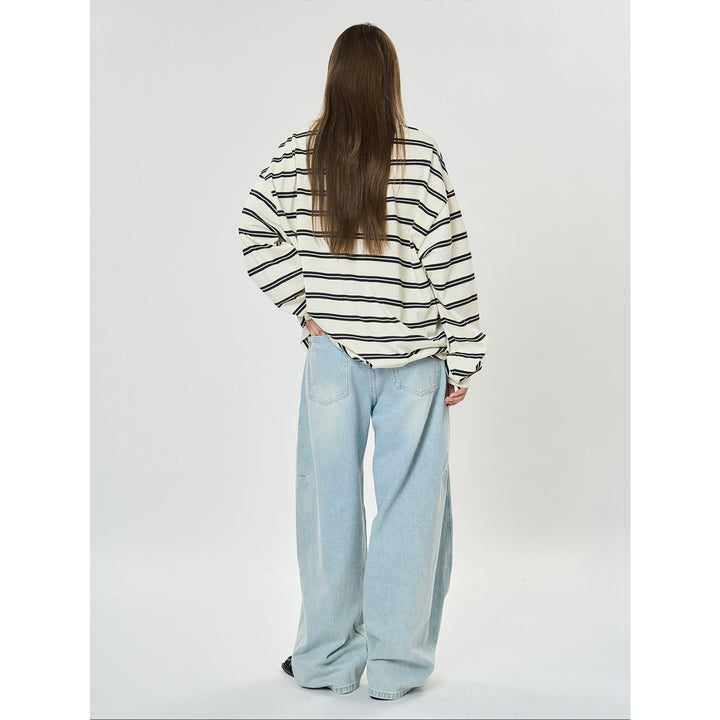 Women's Extra Wide High-Waist Denim Baggy Pants with Balloon Silhouette and Knee Tucks Amarae