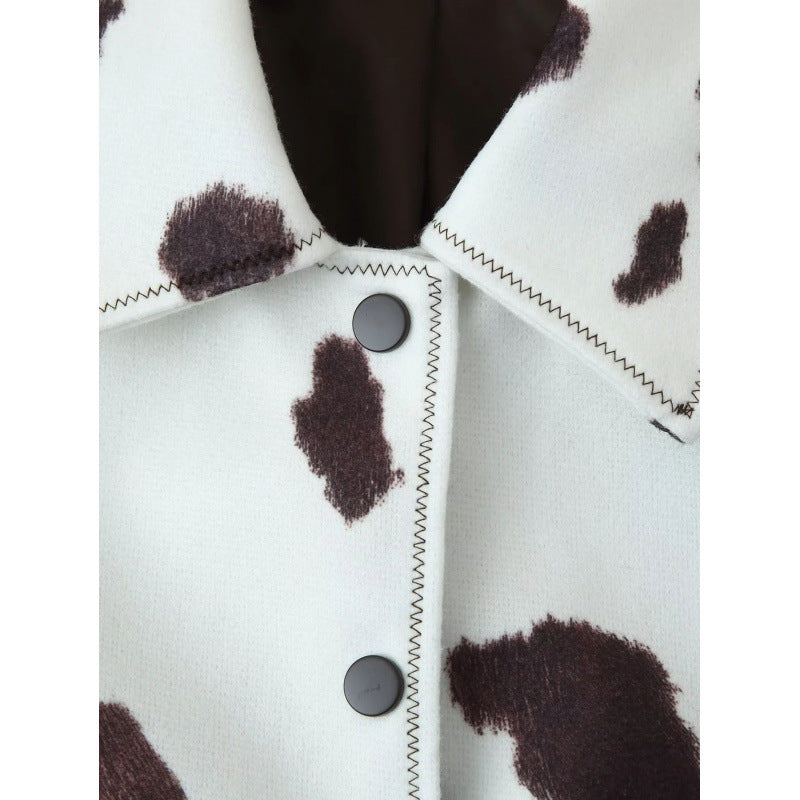 Faux leather jacket for women with a modern cow spot pattern Lune London