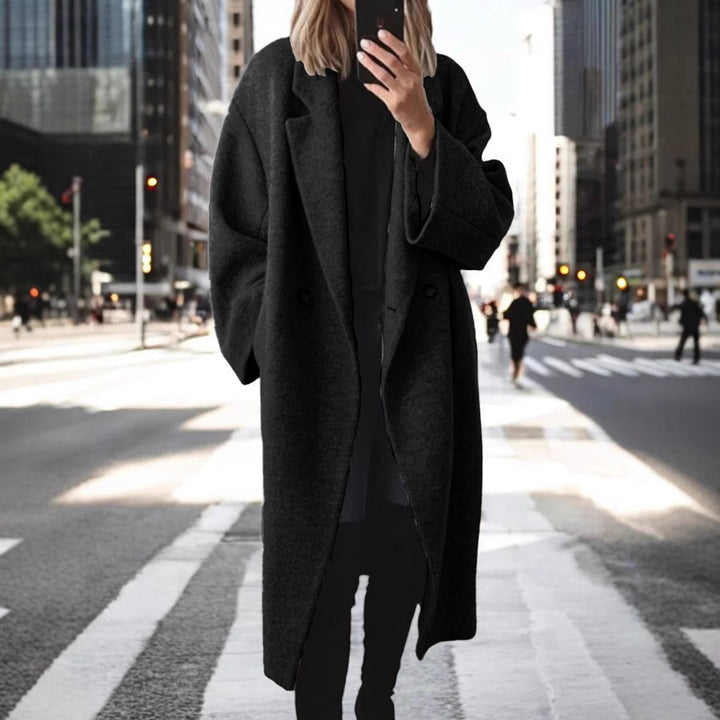 Oversized wool coat for women with modern accents and two buttons Amarae