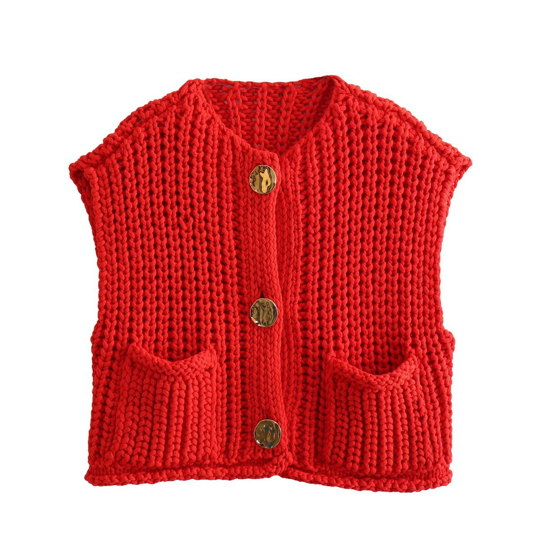 Knitted cardigan for women with button-decorated front and pockets Lune London