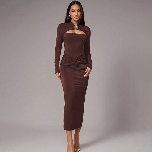 Strapless dress for ladies with gathers and long sleeves Amarae