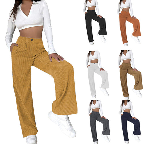 High-waisted wide corduroy pants for women with side pockets Amarae