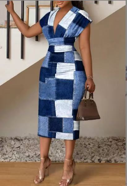 Lune London denim patchwork midi dress for women