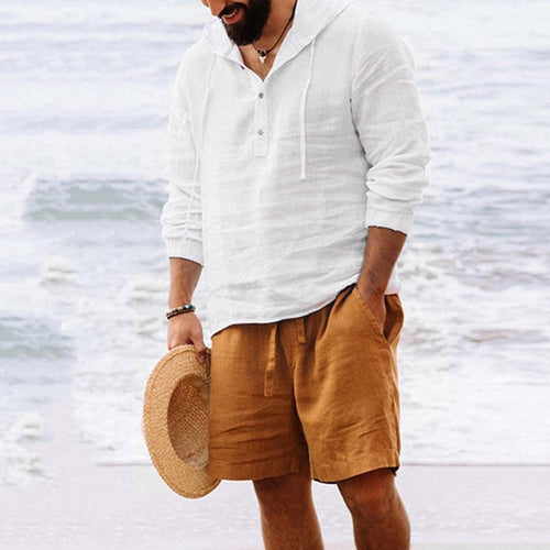 Men's linen hoodie with button placket and relaxed fit Amarae