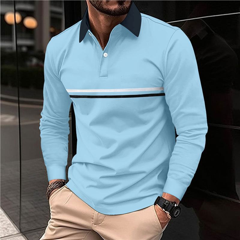 Men's long sleeve polo shirt with modern striped pattern Lune London